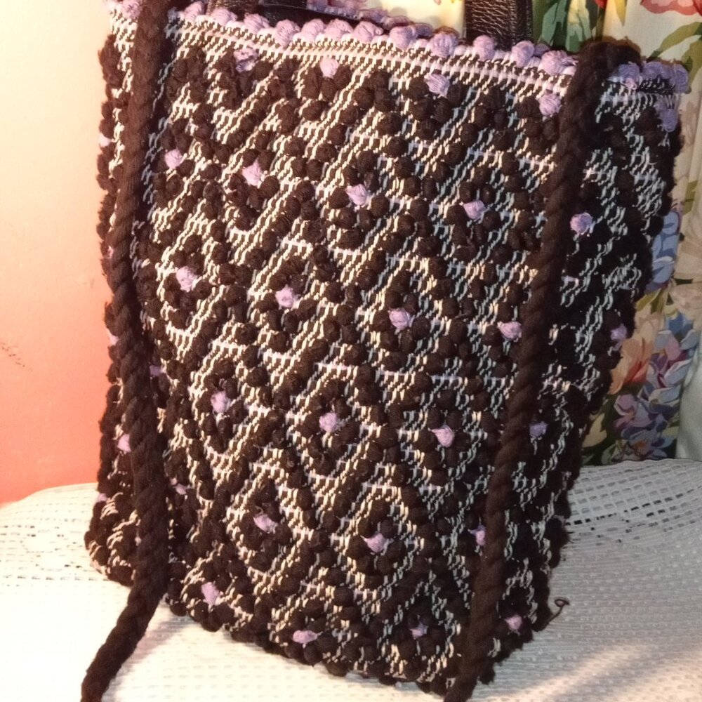 Antonello Tedde Woven Tote Bag Black/ Purple / White Handles and Shoulder Strap